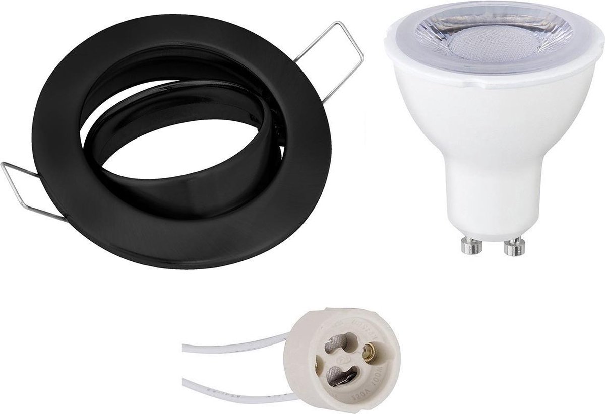 BES LED Led Spot Set - Gu10 Fitting - Dimbaar - Inbouw Rond - Mat - 6w - Helder/koud Wit 6400k - Kantelbaar Ø82mm - Zwart