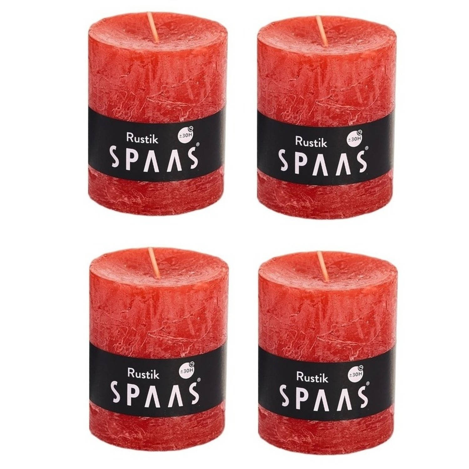 Spaas 4x Rode Rustieke Cilinderkaarsen/stompkaarsen 7 X 8 Cm 30 Branduren - Geurloze Kaarsen - Woondecoraties - Rood