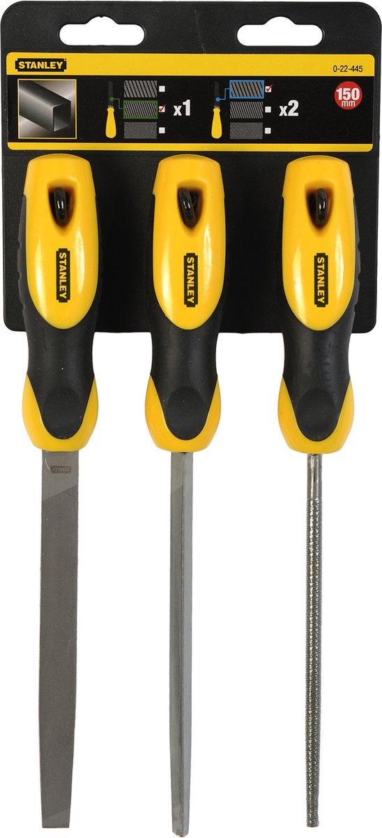 Stanley 3delige Set Vijlen Bastaard 150mm - 0-22-445 - Geel