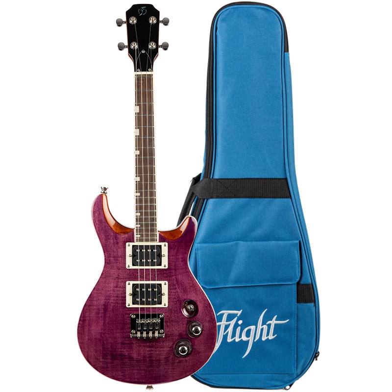 Flight Rock Series Vanguard Transparent Purple elektrische solidbody tenor ukelele met gigbag