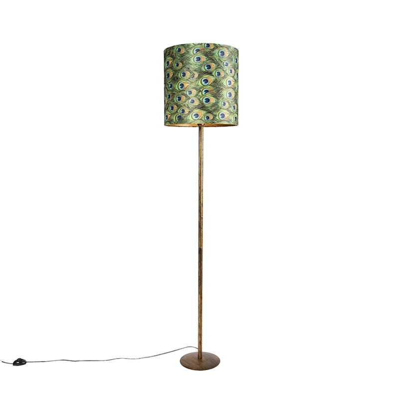 QAZQA Vintage vloerlamp goud met pauw kap 40 cm - Simplo