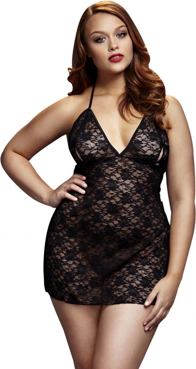 Babydoll met open cups - Zwart