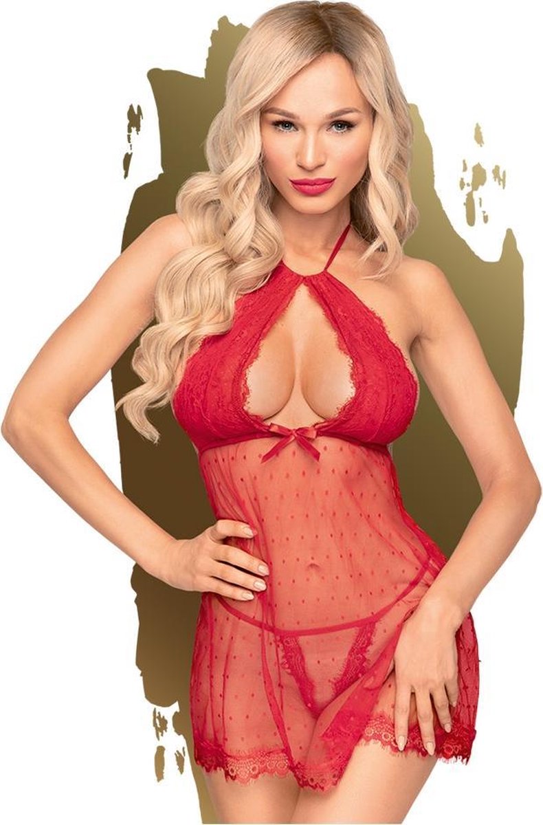 Penthouse Rode babydoll met kanten cups en keyhole - Rood