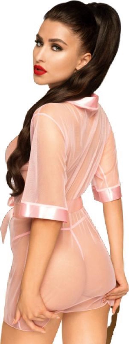 Penthouse mesh kimono met satijn - Roze