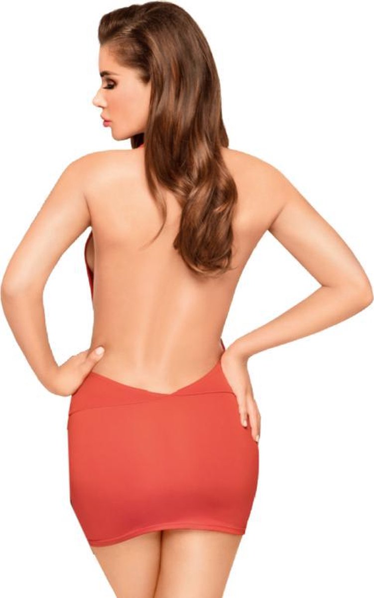 Penthouse Rode halterjurk met waterval decollete en diepe ruguitsnijding - Rood