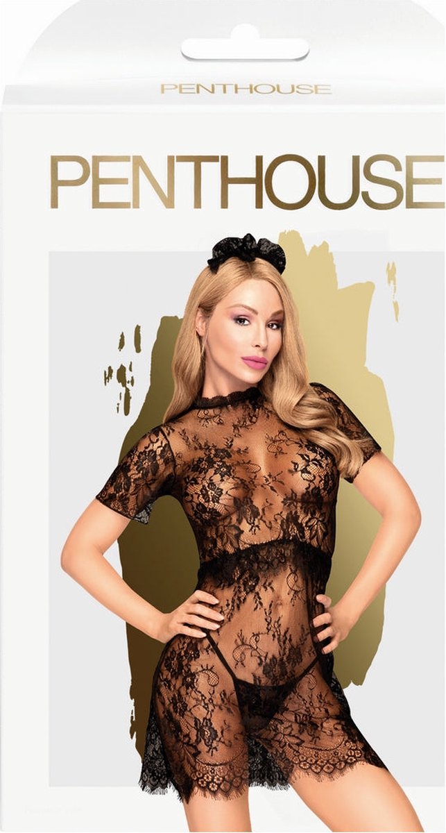 Penthouse kanten kamermeisje jurkje - Zwart