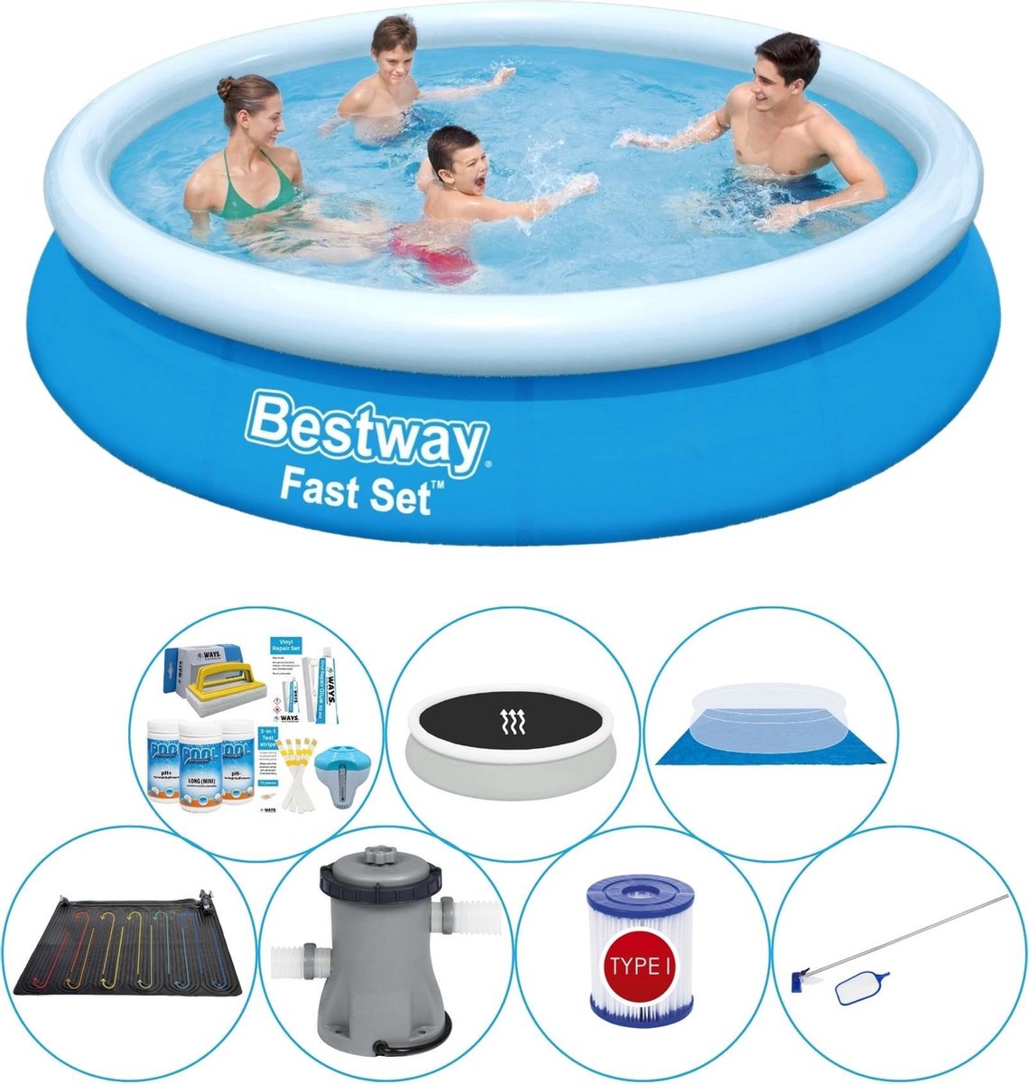 Bestway Fast Set Rond 366x76 Cm - Zwembad Bundel - Blauw