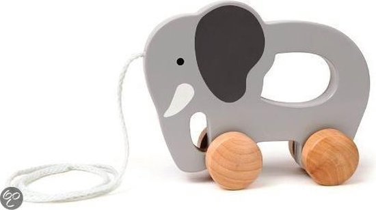 Hape Houten Duw & Rol Olifant - Grijs