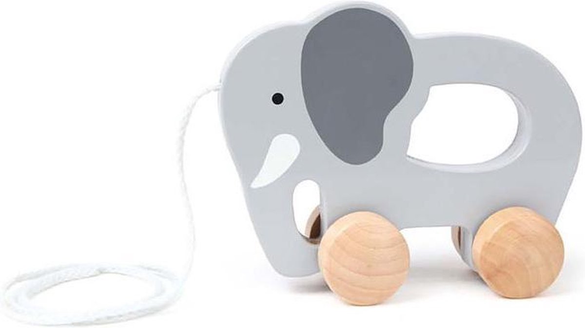 Hape Houten Duw & Rol Olifant - Grijs