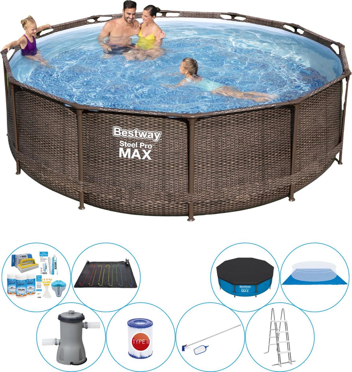 Bestway Steel Pro Max Rattan 366x100 Cm - Zwembad Met Accessoires - Bruin