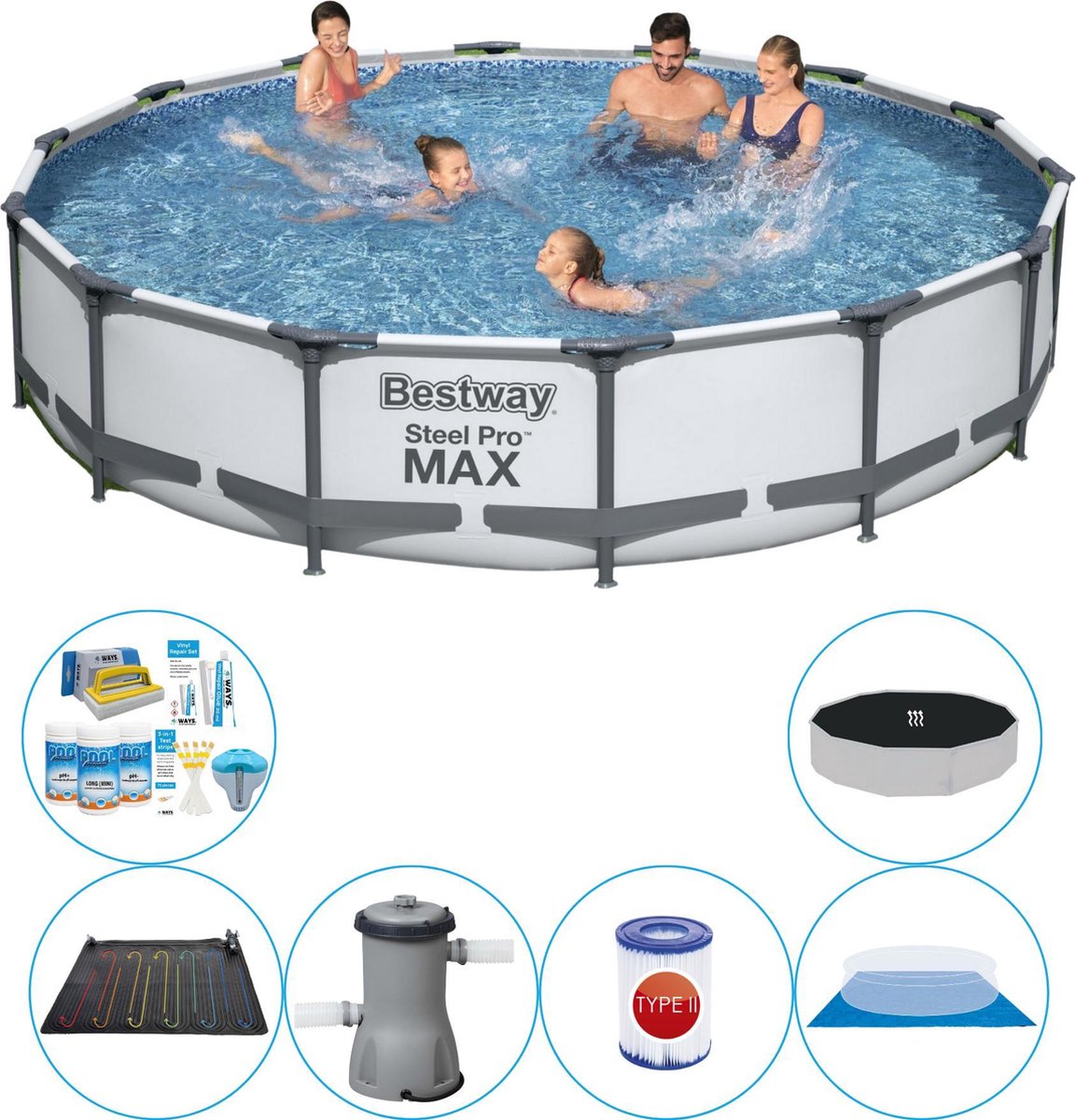 Bestway Steel Pro Max Rond 427x84 Cm - Zwembad Combinatie Deal - Grijs