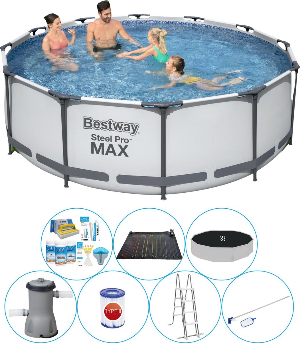 Bestway Slimme Zwembad Deal - Steel Pro Max Rond 366x100 Cm - Grijs