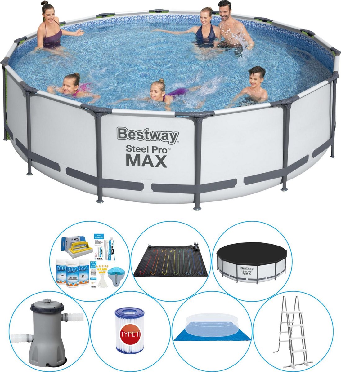 Bestway Steel Pro Max Rond 427x107 Cm - Zwembad Combi Deal - Grijs