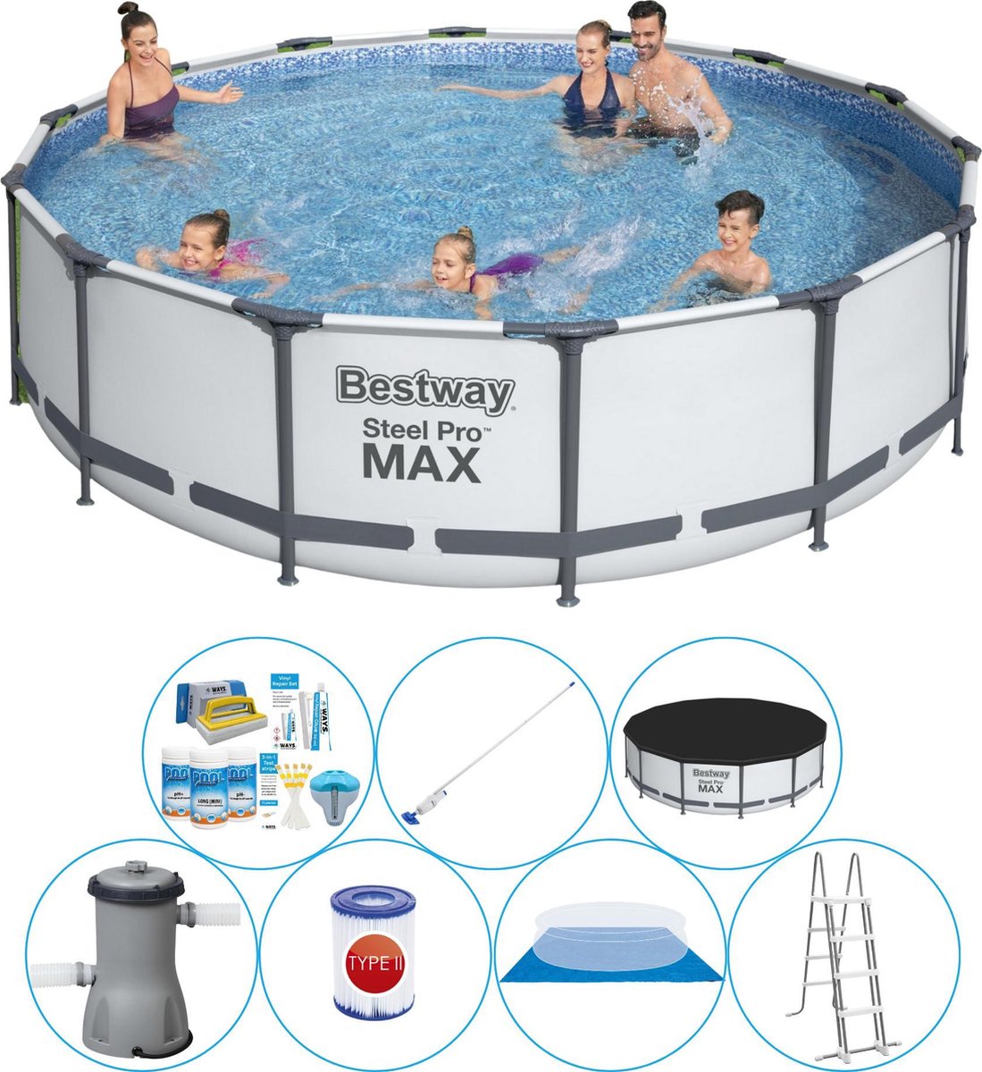 Bestway Steel Pro Max Rond 427x107 Cm - Zwembad Super Deal - Grijs