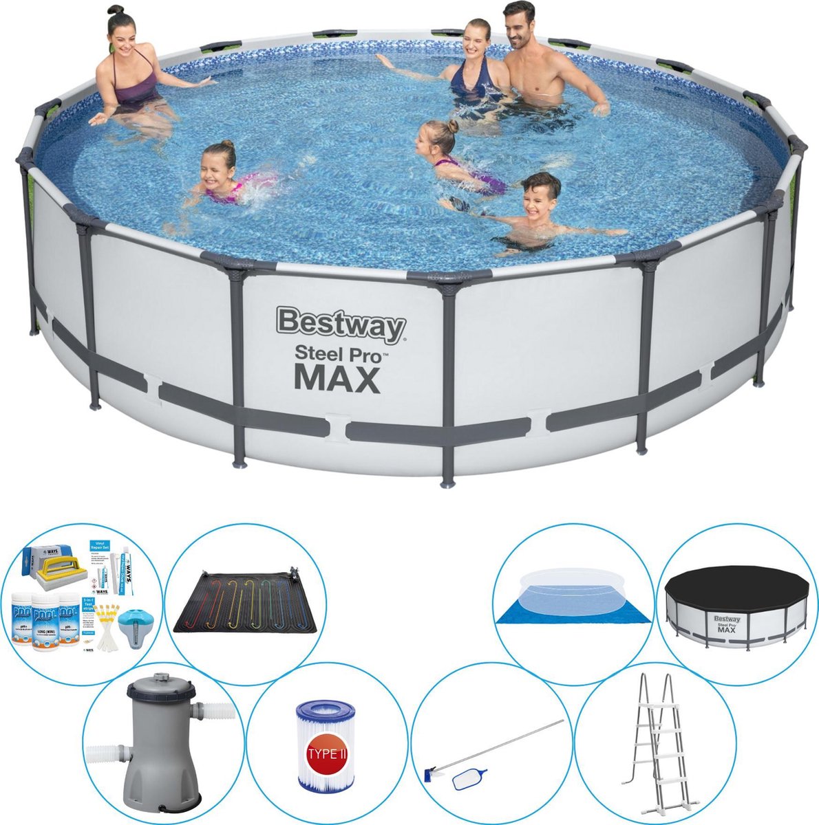 Bestway Steel Pro Max Rond 457x107 Cm - Zwembad Met Accessoires - Grijs