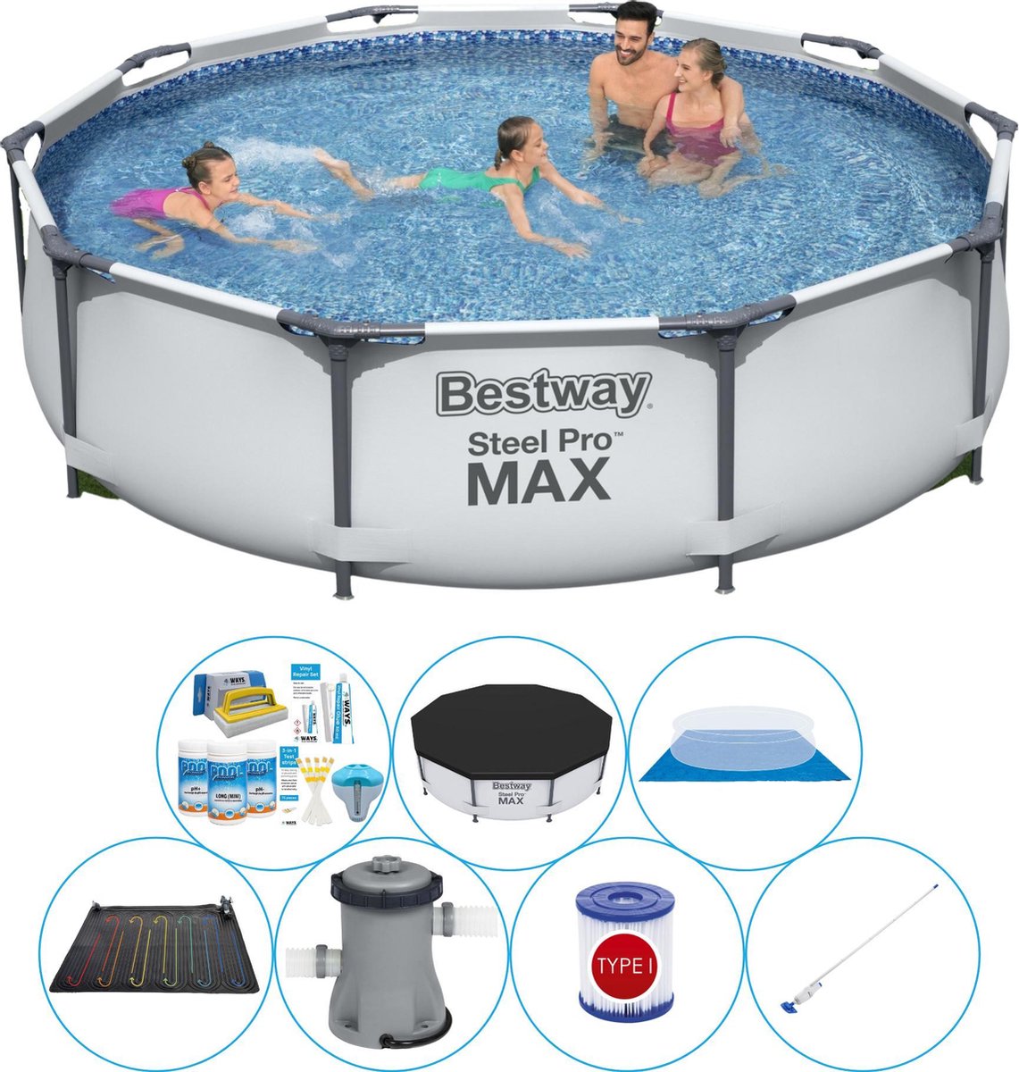 Bestway Steel Pro Max Rond 305x76 Cm - Zwembad Set - Grijs