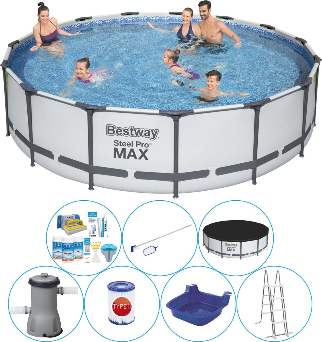 Bestway Steel Pro Max Rond 457x107 Cm - Zwembad Comfort Pakket - Grijs