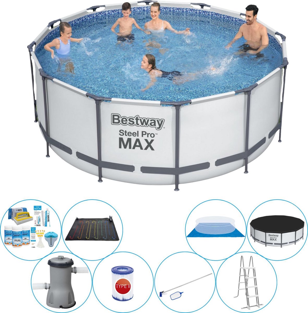 Bestway Steel Pro Max Rond 366x122 Cm - Zwembad Met Accessoires - Grijs