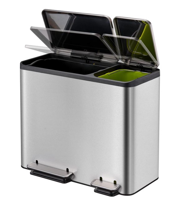 Eko Ecocasa Pedaalemmer Afvalscheider - 30 + 15l - Mat Rvs - Silver