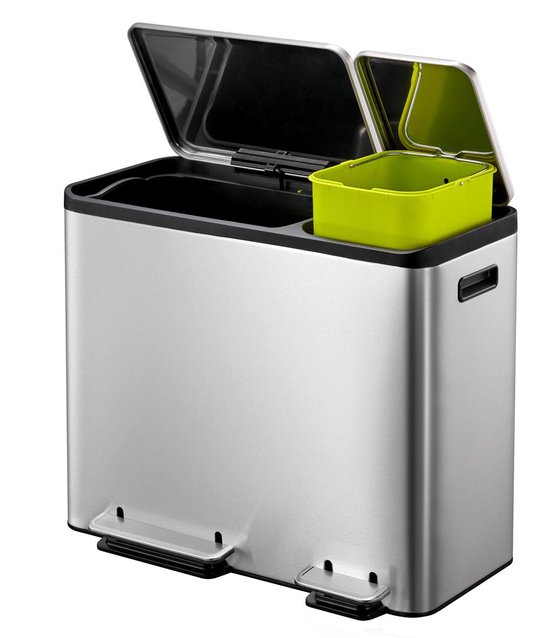 Eko Ecocasa Pedaalemmer Afvalscheider - 30 + 15l - Mat Rvs - Silver