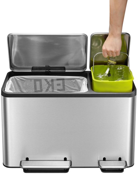 Eko Ecocasa Pedaalemmer Afvalscheider - 30 + 15l - Mat Rvs - Silver