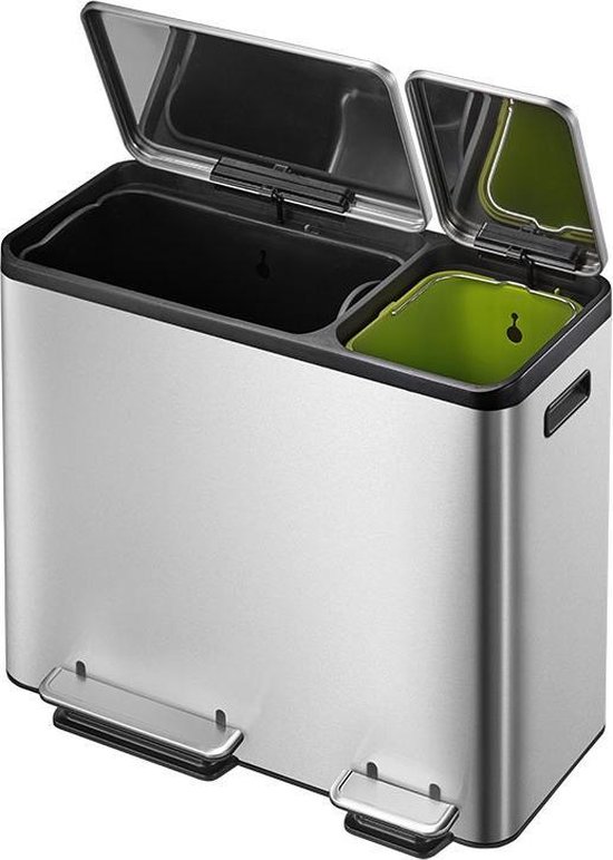 Eko Ecocasa Pedaalemmer Afvalscheider - 30 + 15l - Mat Rvs - Silver