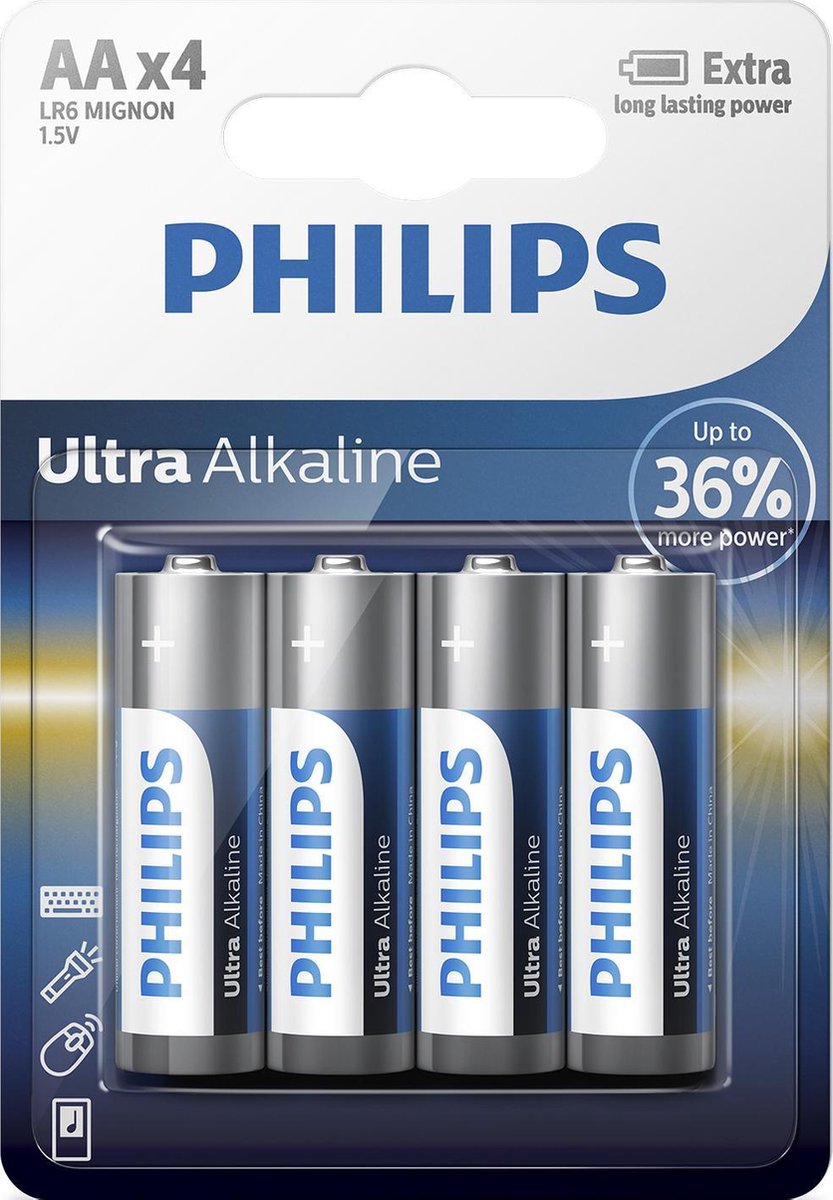Philips Batterij Penlite Lr06 Extremelife 1.5v Aa Per 4 Stuks