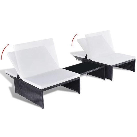 Vidaxl Ligbeddenset Tweezits Poly Rattan 5-delig - Zwart