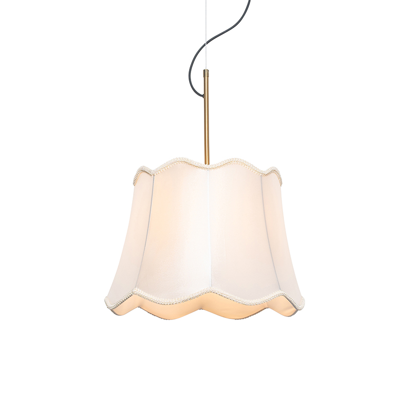 QAZQA Klassieke hanglamp messing met witte lampenkap - Nona