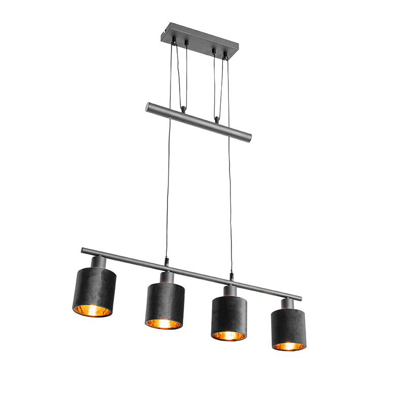 QAZQA Moderne hanglamp met kap 4-lichts - Merwe - Zwart