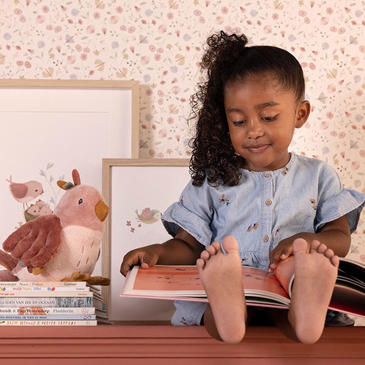 Tiamo Little Dutch Knuffelvogel 20cm Flowers & Butterfli - Roze