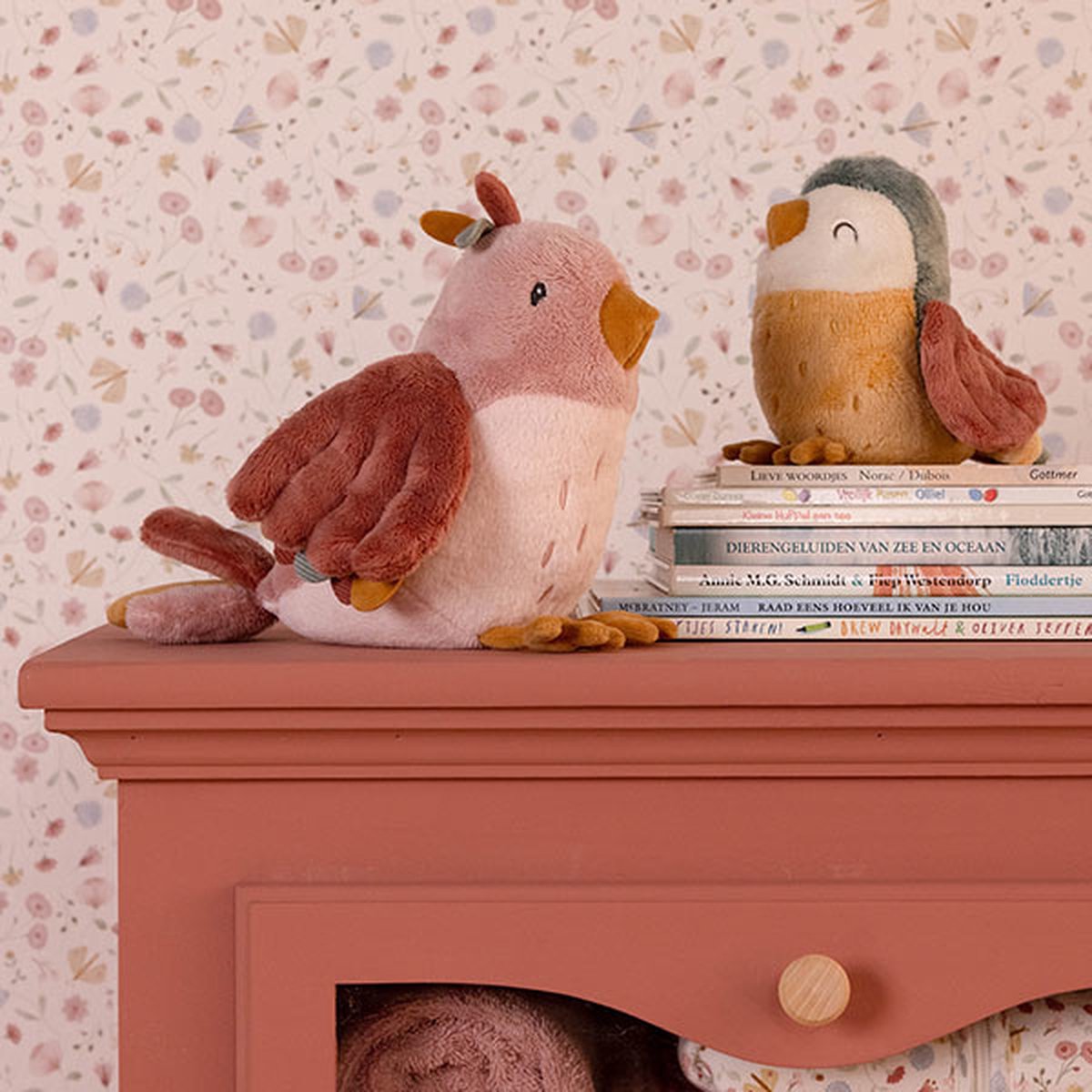 Tiamo Little Dutch Knuffelvogel 20cm Flowers & Butterfli - Roze