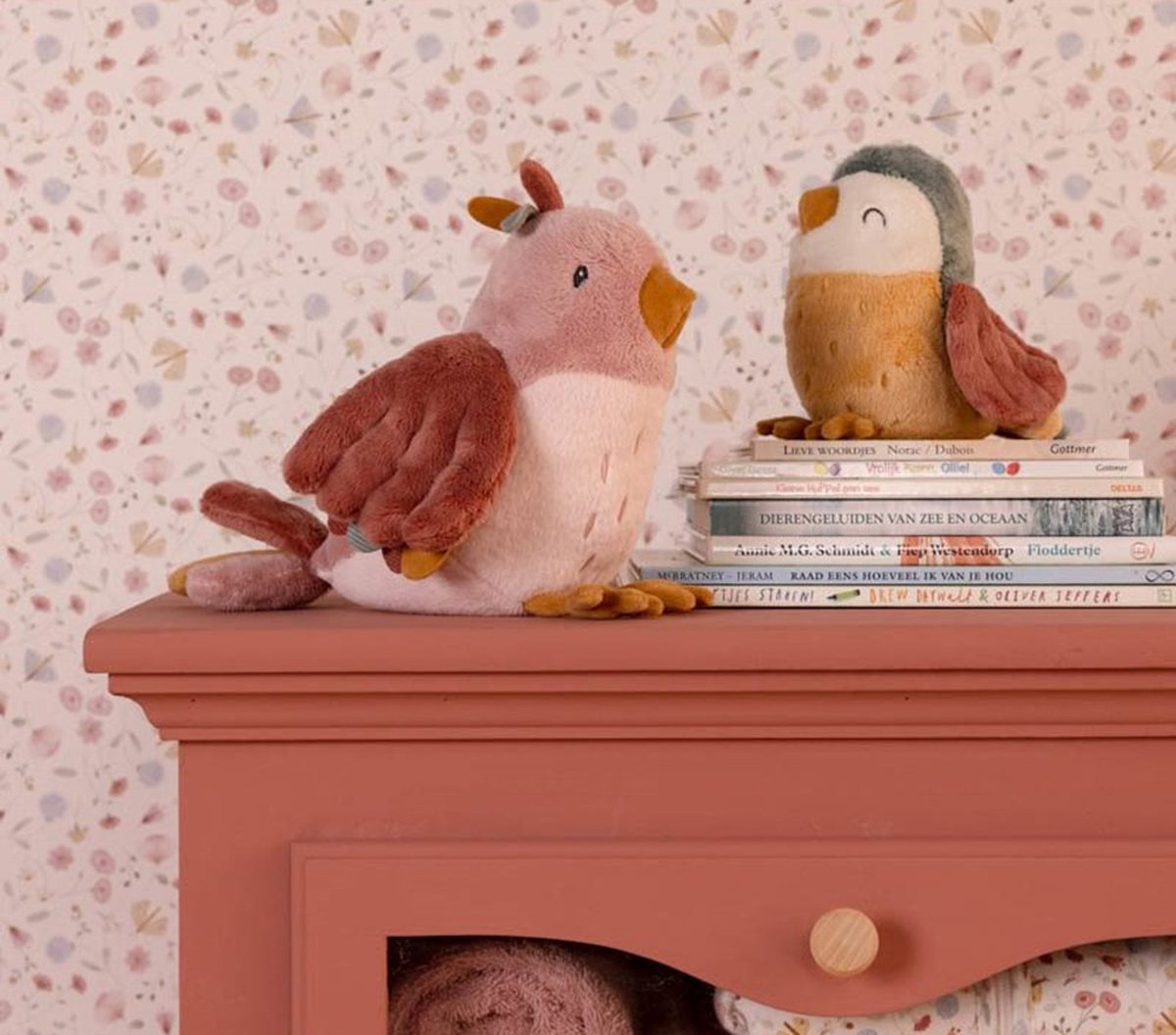 Tiamo Little Dutch Knuffelvogel 20cm Flowers & Butterfli - Roze