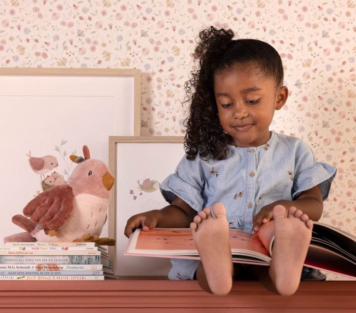 Tiamo Little Dutch Knuffelvogel 20cm Flowers & Butterfli - Roze