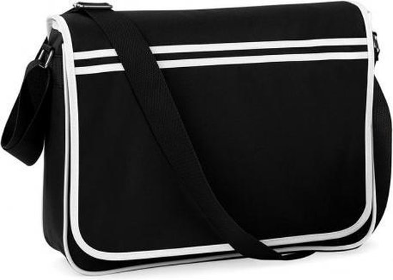 Retro Schoudertas/aktetas/wit 40 Cm Voor Dames/heren - Schooltassen/laptop Tassen Met Schouderband - Zwart