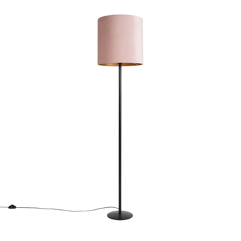 QAZQA Vloerlamp zwart met velours kap met goud 40 cm - Simplo - Roze