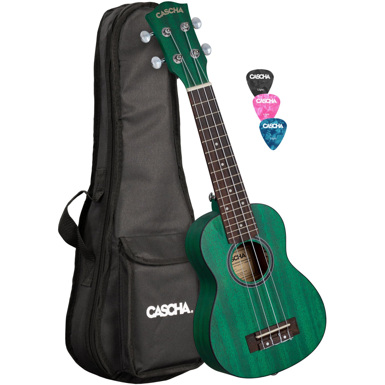 Cascha HH 2264L Premium Mahogany linkshandige sopraan ukelele set aquamarine