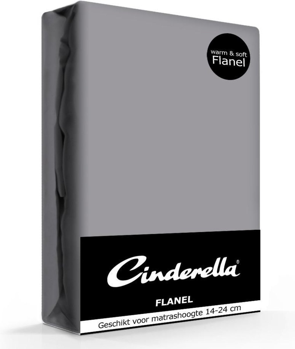 Cinderella Flanel Hoeslaken - 100% Geruwde Flanel-katoen - Lits-jumeaux (180x200/210 Cm) - Antraciet - Grijs