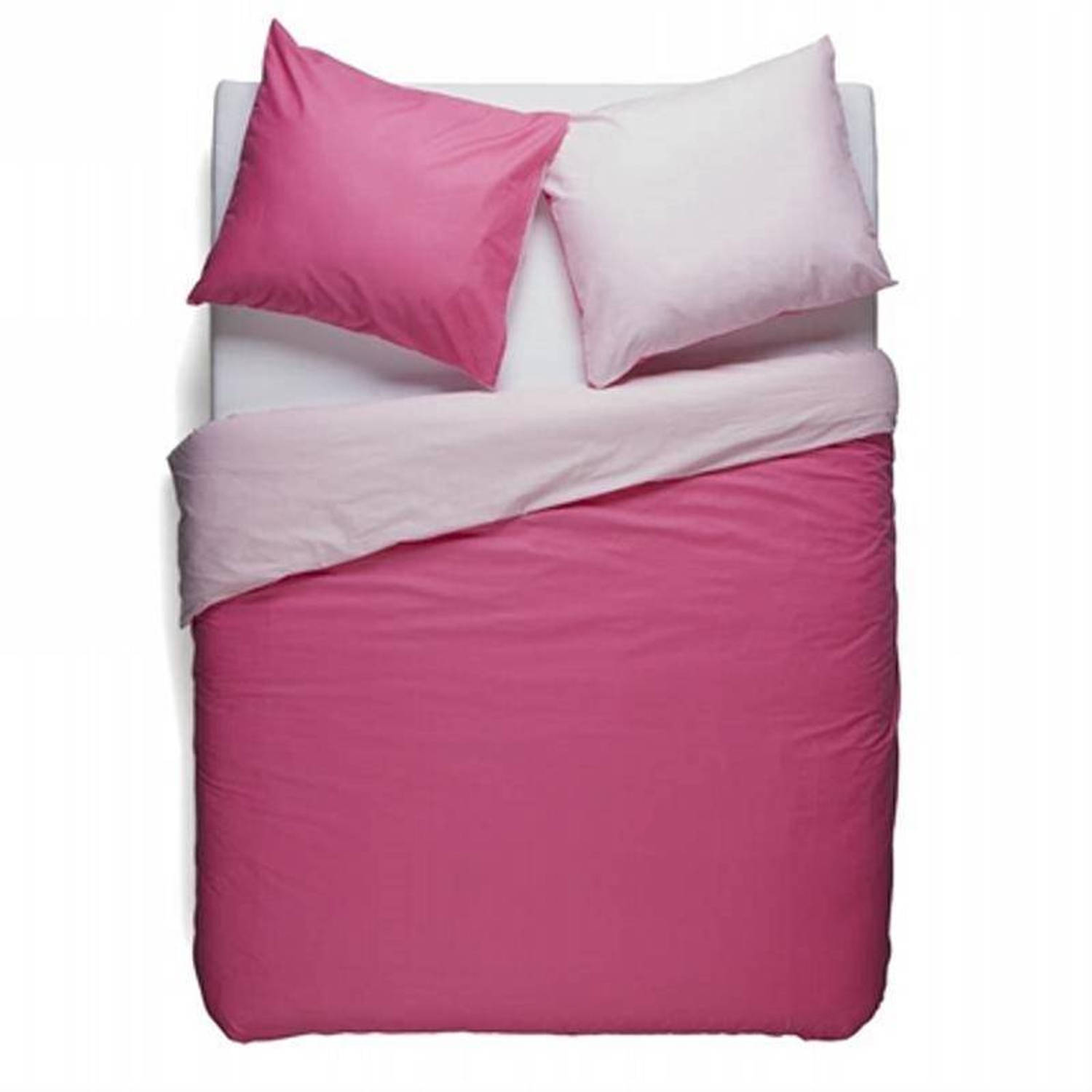 Snoozing Two Tone Dekbedovertrek - Lits-jumeaux (270x200/220 Cm + 2 Slopen) - Katoen - Fuchsia/ - Roze