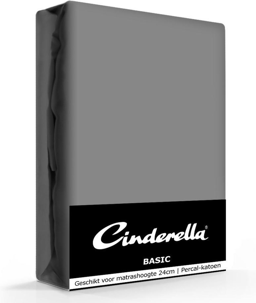 Cinderella Basic Percaline Katoen Hoeslaken - 100% Percaline Katoen - 1-persoons (80x200 Cm) - Anthracite - Grijs
