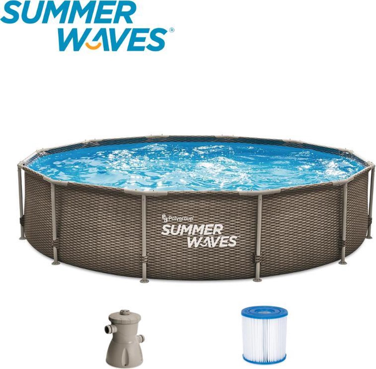 Summer Waves Zwembad Active Frame 366 X 76 cm Dark Double Rattan + filterpomp