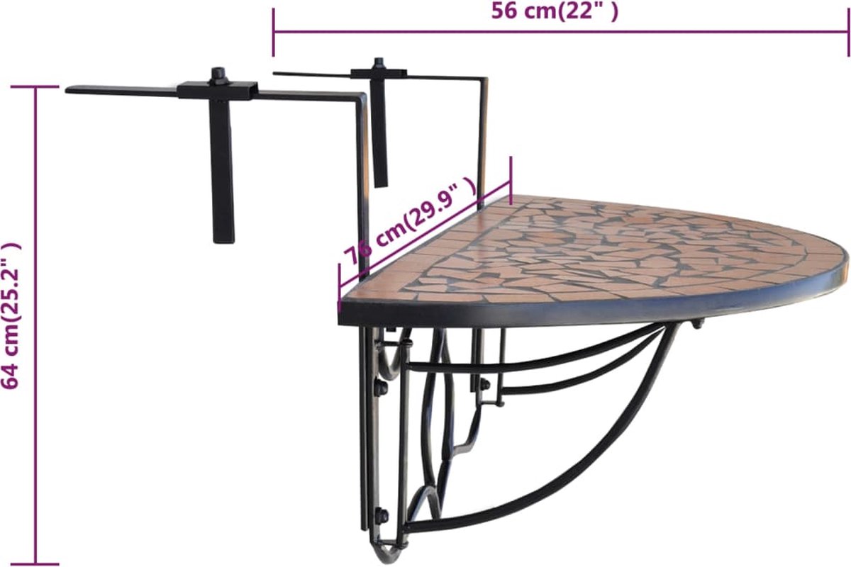 Vidaxl Balkontafel Hangend Mozaïek Terracotta Half-rond - Bruin