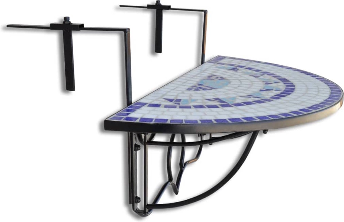 Vidaxl Balkontafel Hangend Mozaïek-wit Half-rond - Blauw