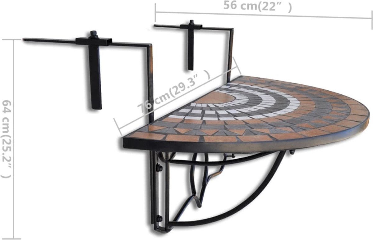 Vidaxl Balkontafel Hangend Mozaïek Terracotta-wit Half-rond - Bruin