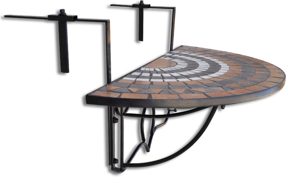 Vidaxl Balkontafel Hangend Mozaïek Terracotta-wit Half-rond - Bruin
