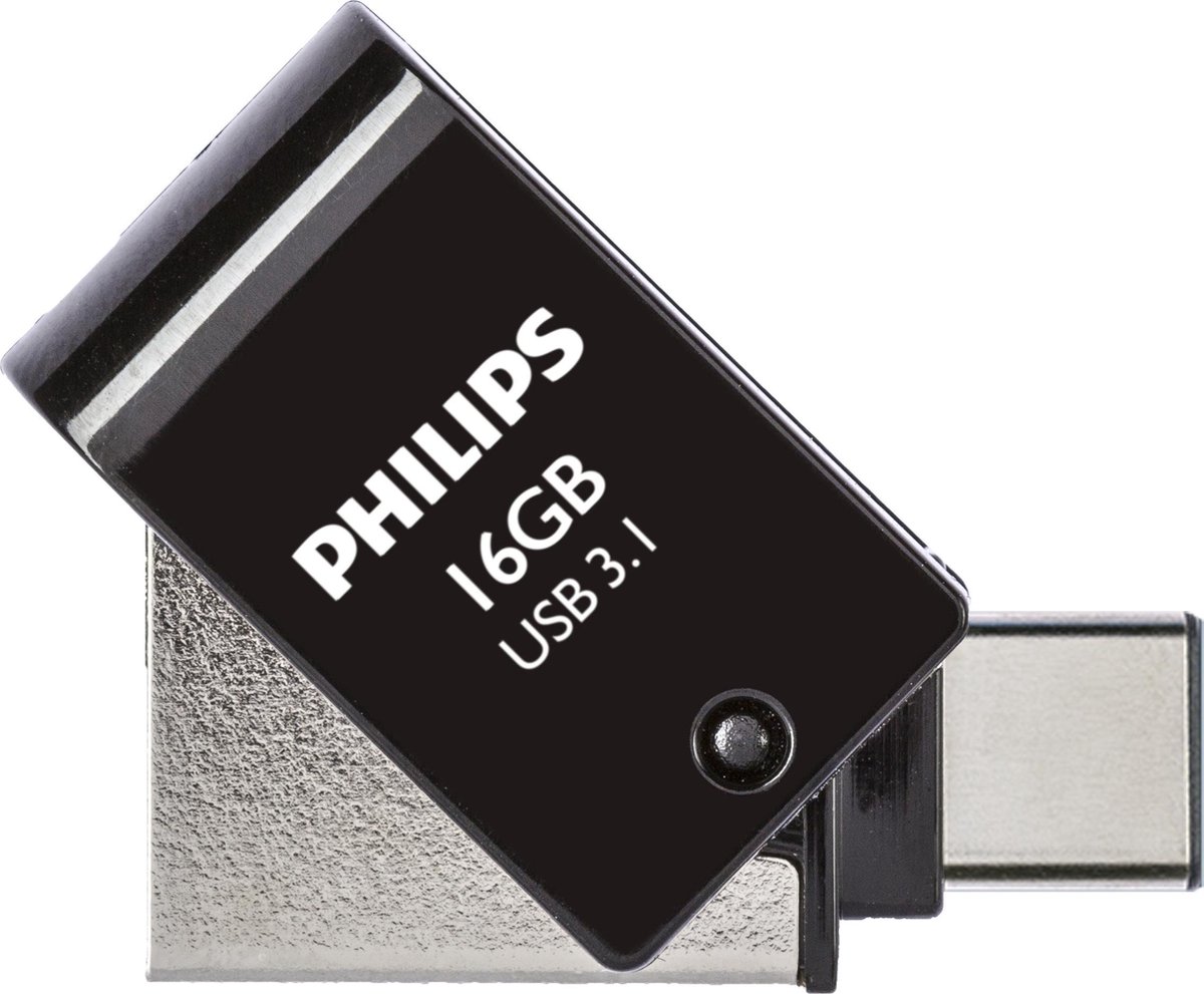 Philips Philips 2-in-1 USB-C OTG USB3.1 16 GB, Windows/macOS/Android, - Zwart