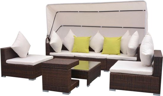 Vidaxl Loungeset Met Luifel Poly Rattan 23-delig - Bruin