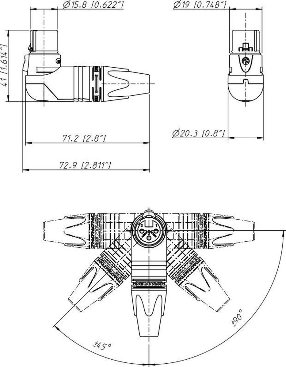 Neutrik NC3FRX-BAG 3p XLR female kabeldeel haaks, zwart