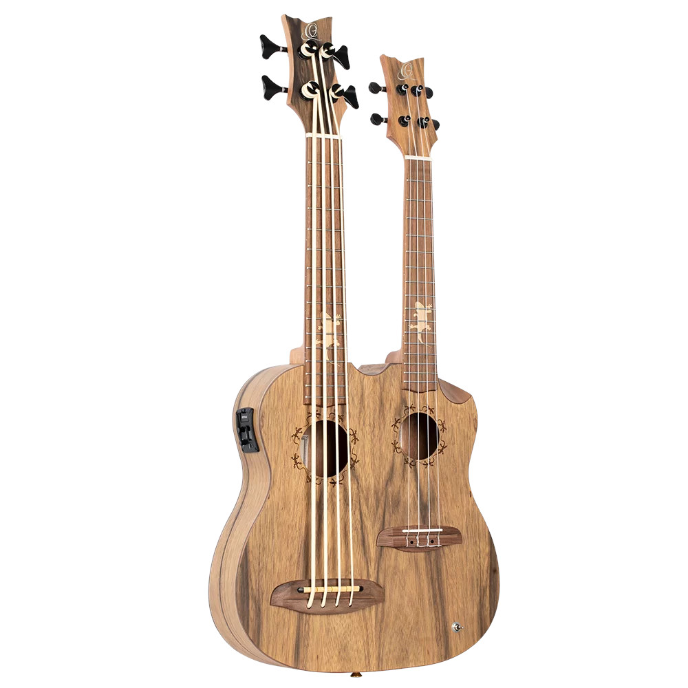 Ortega HYDRA-BSTE Double Neck Bass Tenor Uke dubbele elektrisch-akoestische ukelele met gigbag