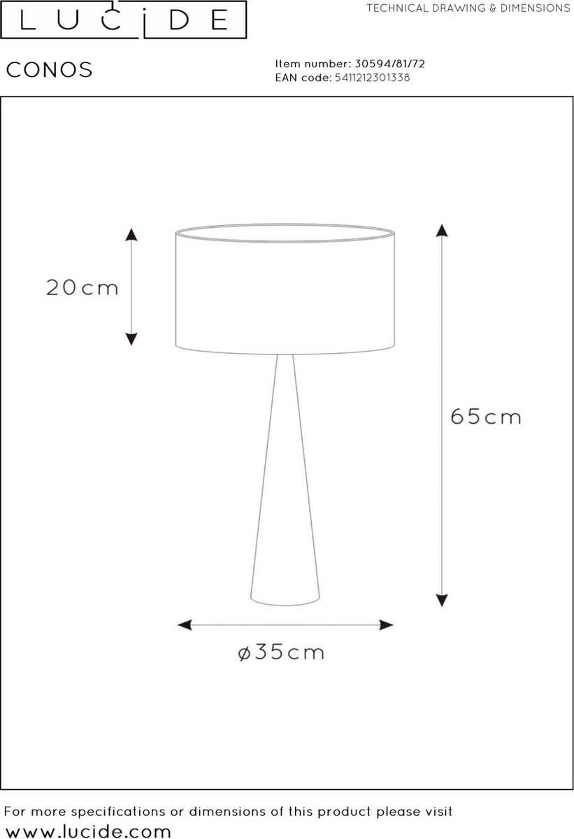 Lucide Tafellamp Conos - H65 Cm - Hout - Beige